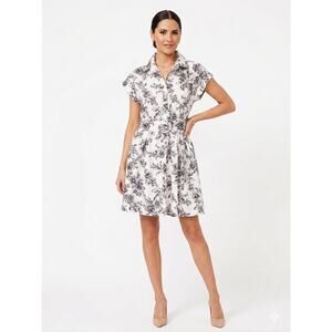 Rachel Parcell Black & White Floral  Short Sleeve Belted Shirt Dress Size 2